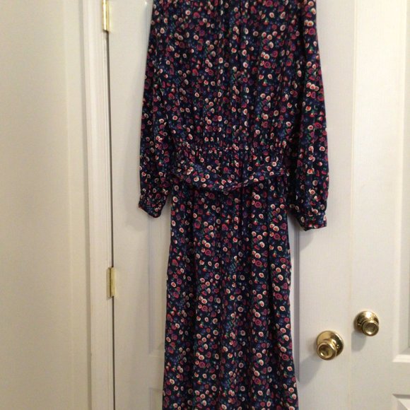 Vintage Floral Maxi Dress Navy Red - Picture 4 of 4